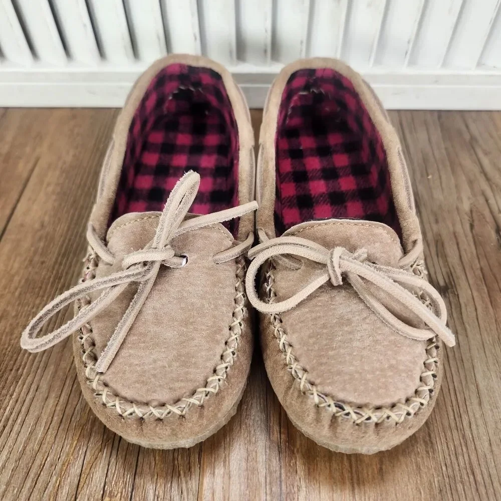 Old Friend Buckeye Chestnut Moccasin Slippers Child Size 13 Brown Fleece Lined